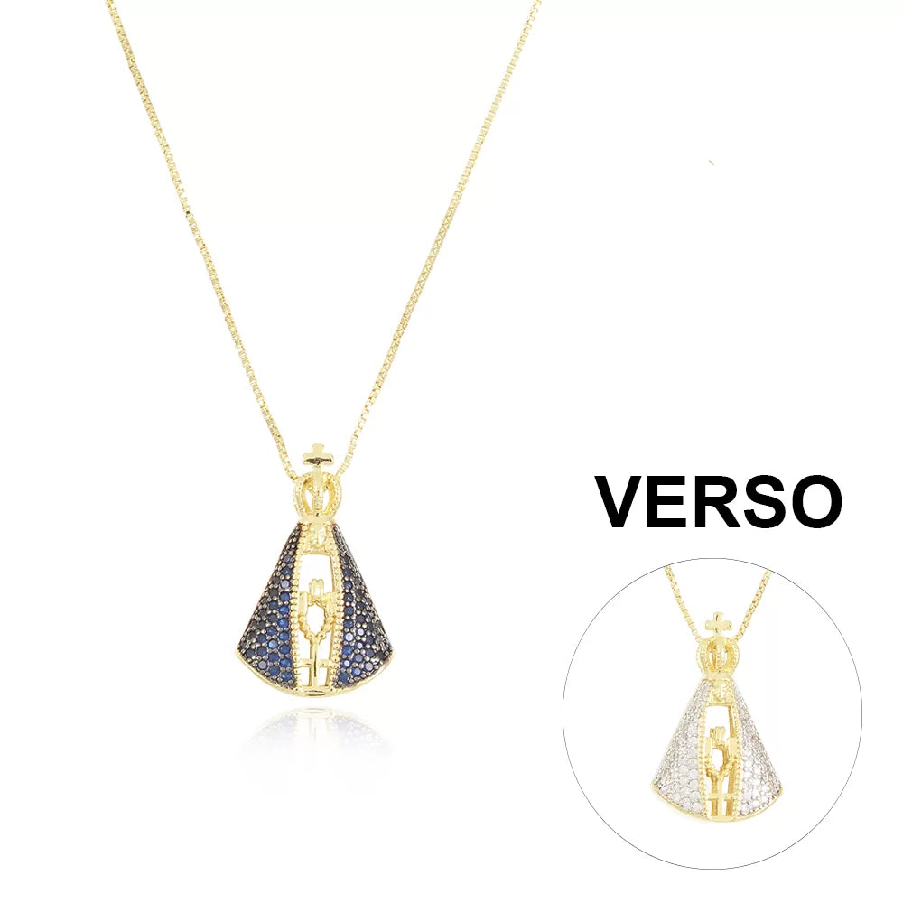 (COMPRE 1 LEVE 2) Colar Nossa Senhora Aparecida - Dupla Face com Manto de Zircônia