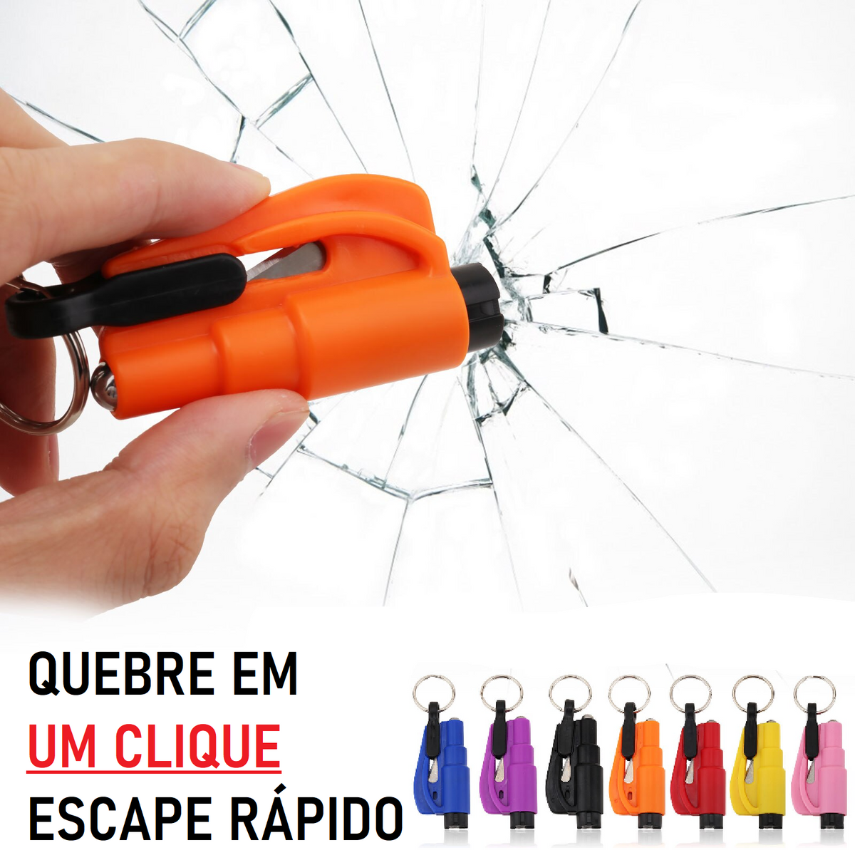 Chaveiro de Segurança 2 em 1 (quebra vidro e corta cinto de segurança!)