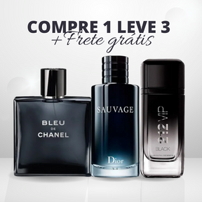 3 Perfumes Masculinos Importados - Sauvage Dior | Bleu de Chanel | 212 VIP Black (100ml cada) [BLACK DA VIRADA]