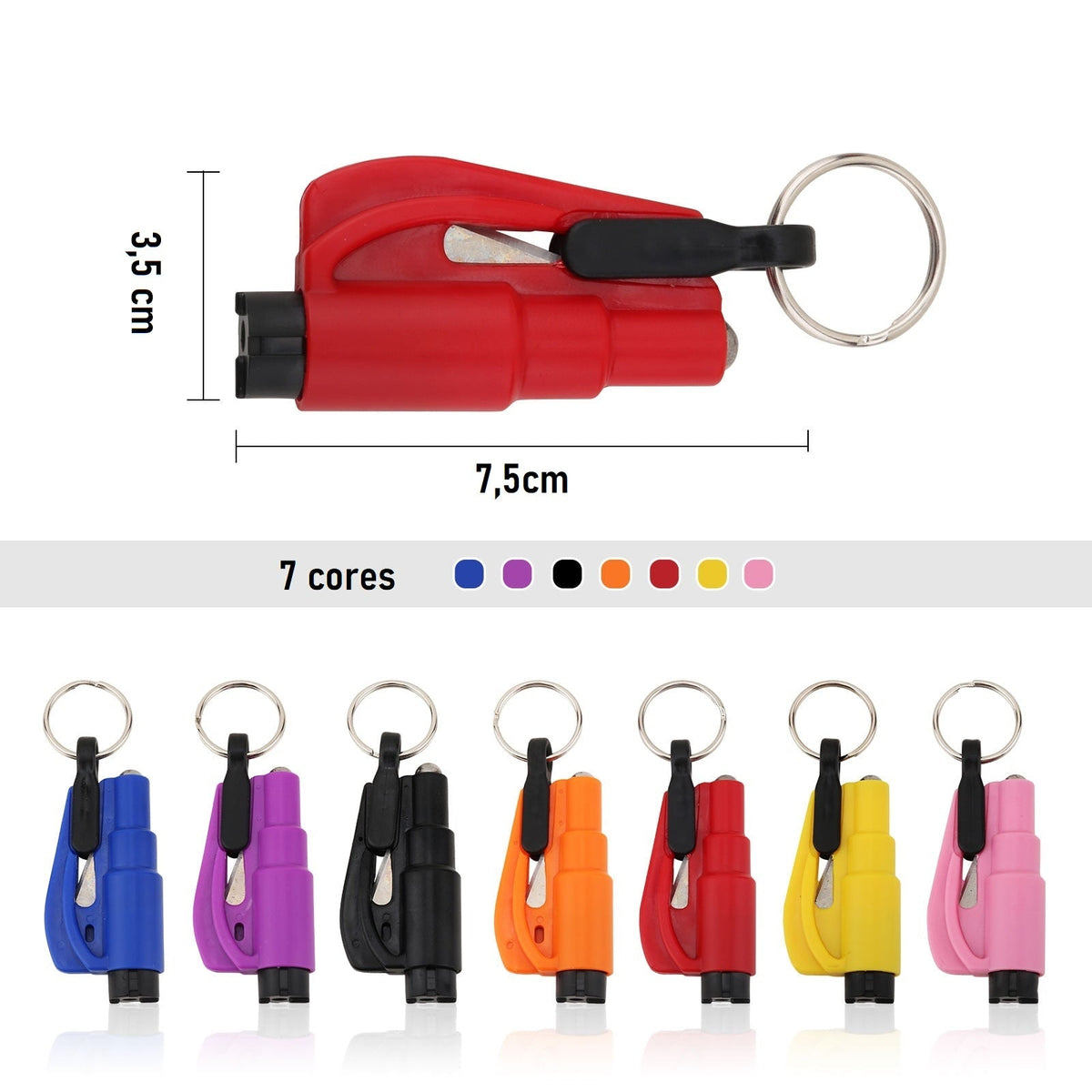 Chaveiro de Segurança 2 em 1 (quebra vidro e corta cinto de segurança!)